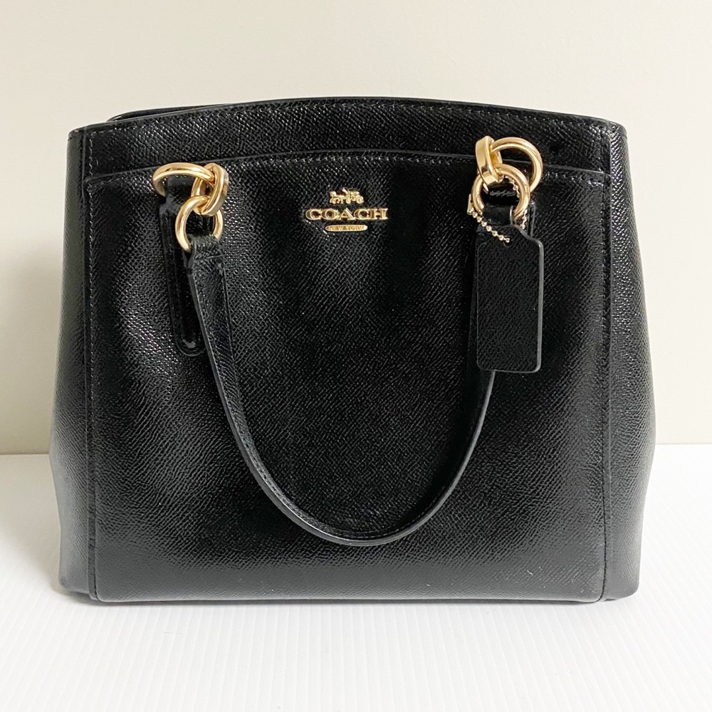 Coach Black Leather Tote Bag with Gold Accents